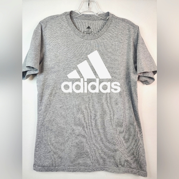 Adidas Women Classic Heather Gray "Adidas" Graphic Short Sleeve Tee Shirt, sz LG - Picture 1 of 11